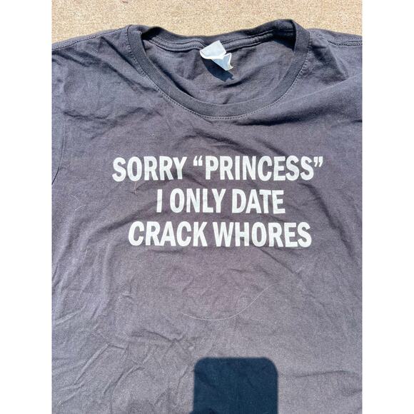 Unisex Black Graphic Print Sorry Princess Short Sleeve Tee Shirt Size Large - Picture 3 of 5